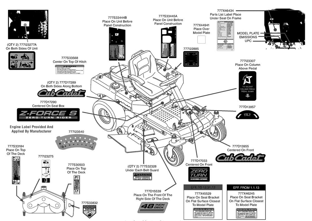 Label Map Diagram and Parts List for Z-FORCES48 (17AI5BHB-17AI5BHB010)(2013) Cub Cadet Lawn Tractor